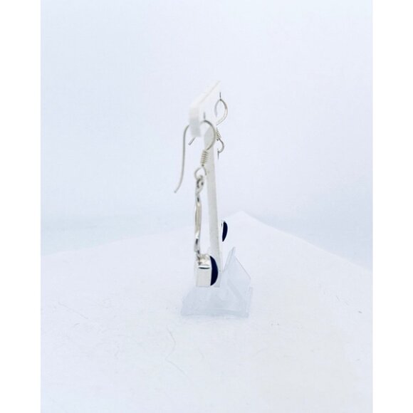 Sterling Silver 925 Lapis Lazuli Drop Dangle Earrings Hook Design, Weight 3.45g - Picture 5 of 11